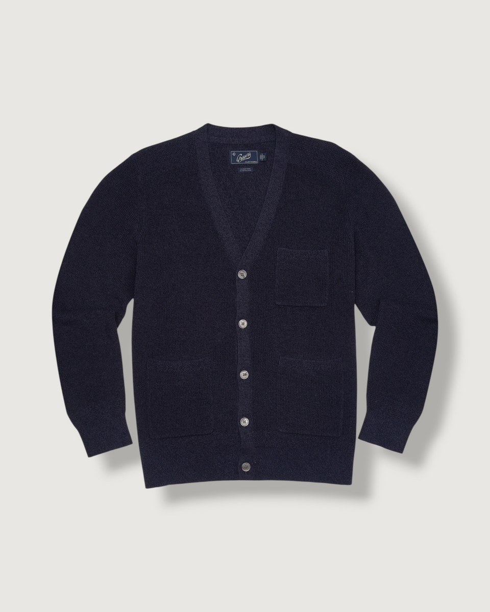 ニット/セーター cotton ramie guernsey Ramie Cotton Cardigan Sweater - Navy – Grayers