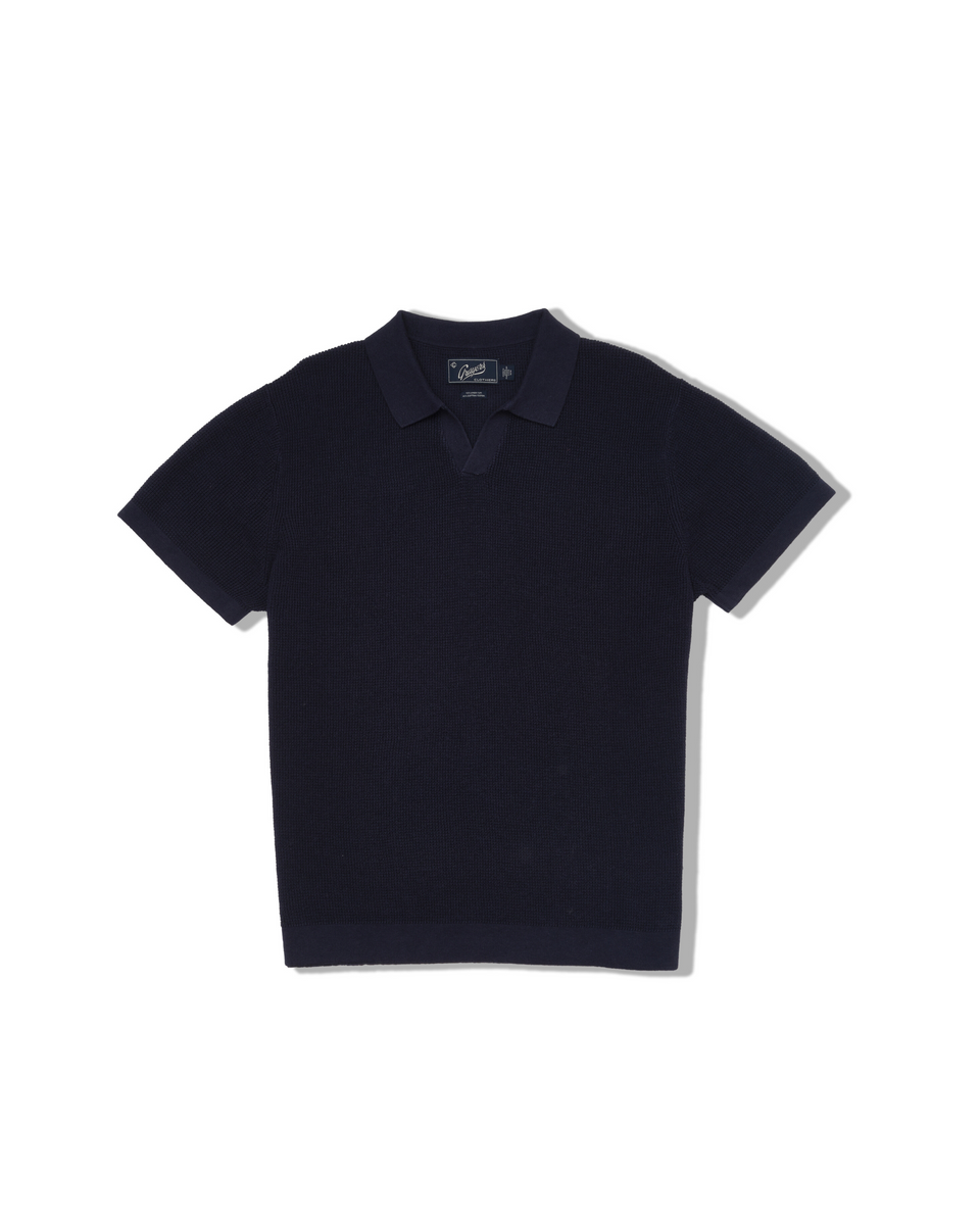 Jono Texture Stitch Johnny Collar Sweater Polo - Dark Navy – Grayers