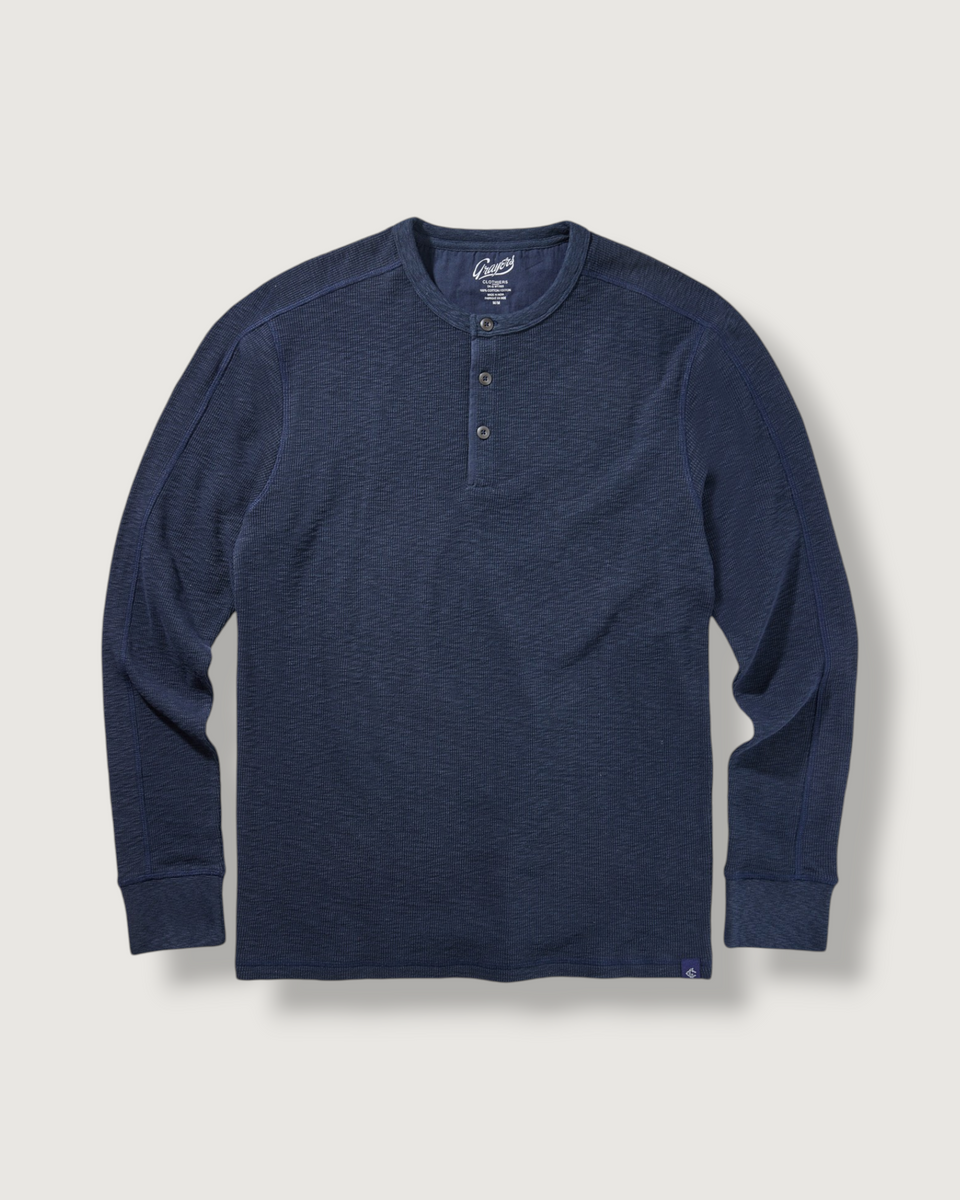 Clint Long Sleeve Waffle Henley - Dark Navy – Grayers