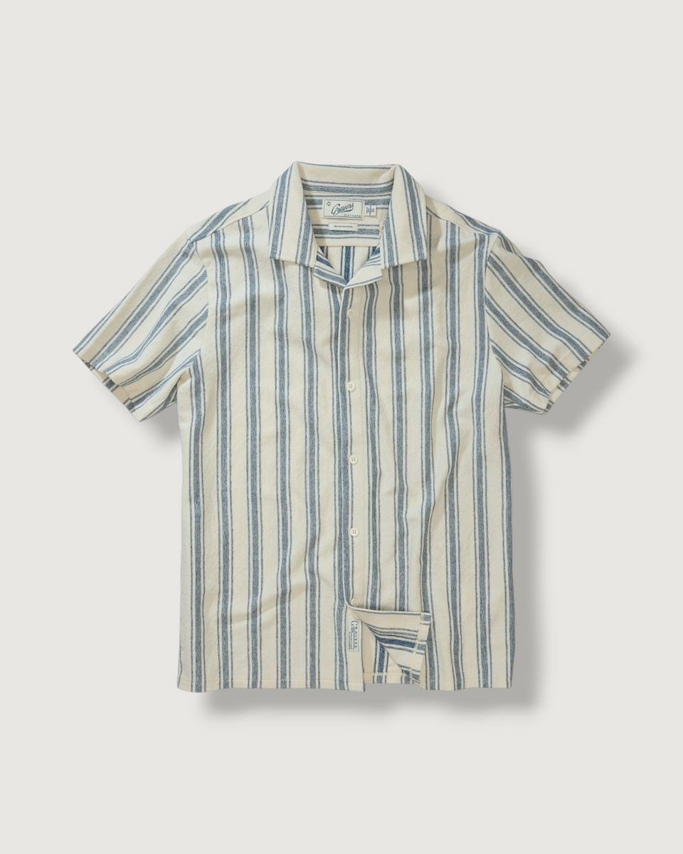 Baja Loopback Camp Shirt - Teal Cream Stripe – Grayers