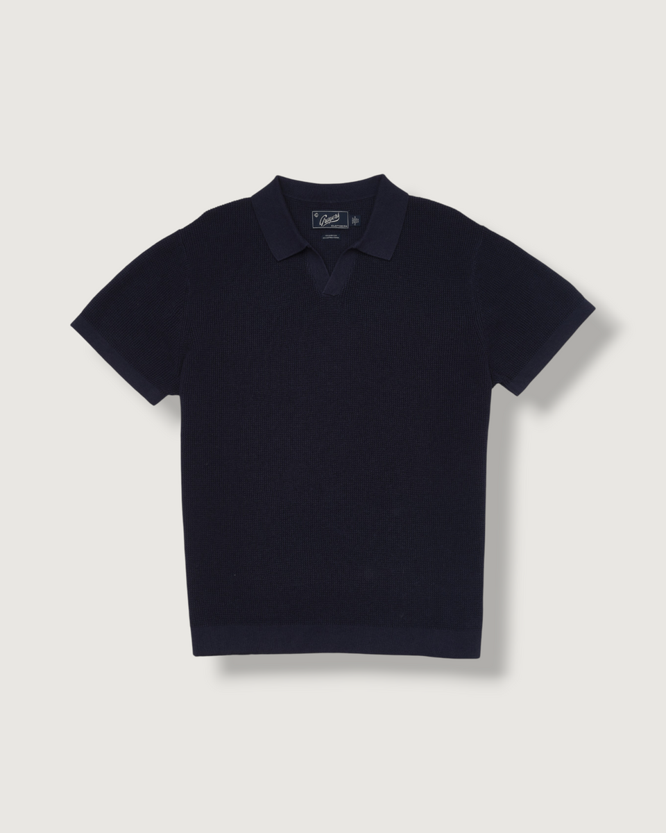 Jono Texture Stitch Johnny Collar Sweater Polo - Dark Navy – Grayers