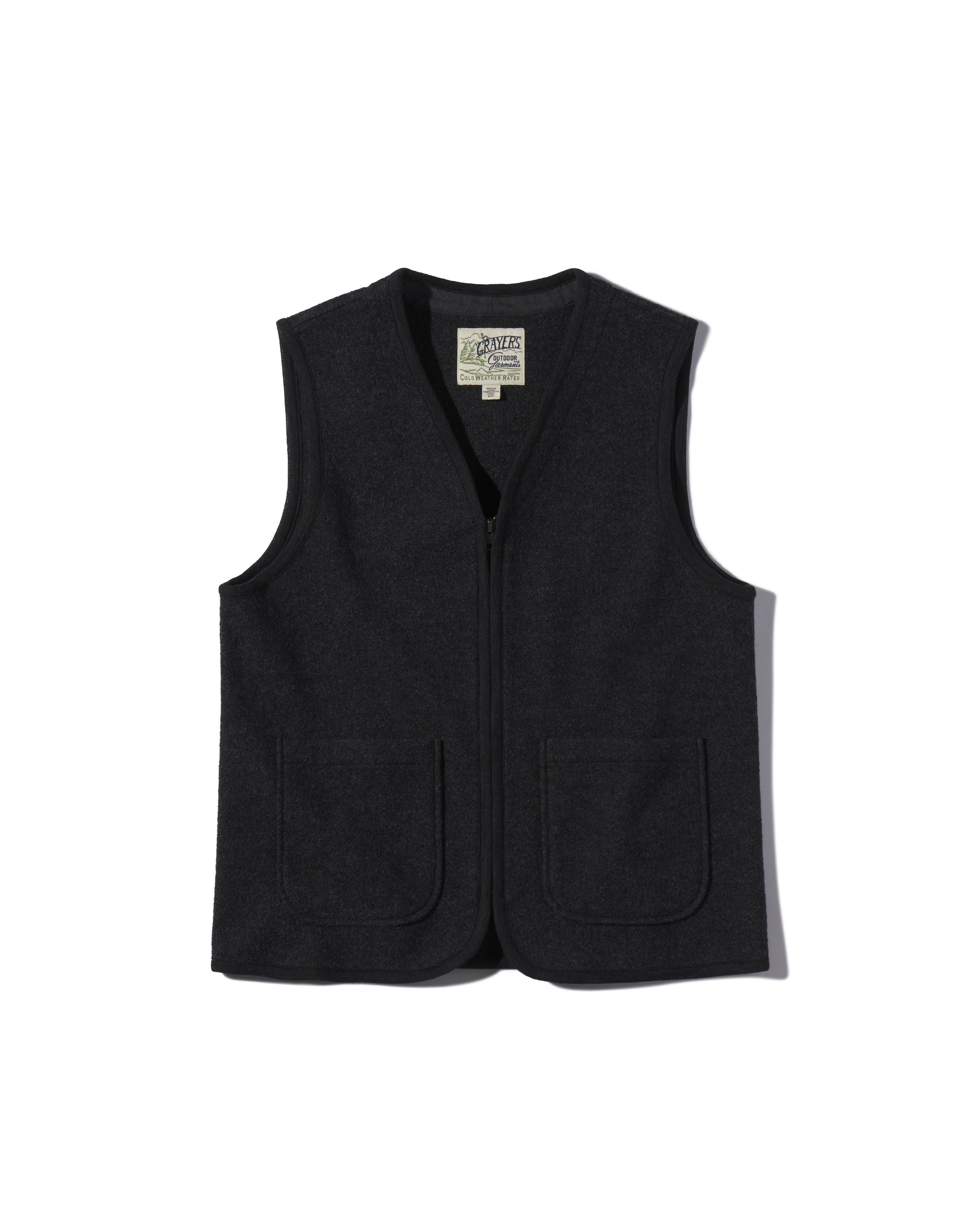 Burnham Boiled Wool Zip Up Vest Charcoal – Grayers
