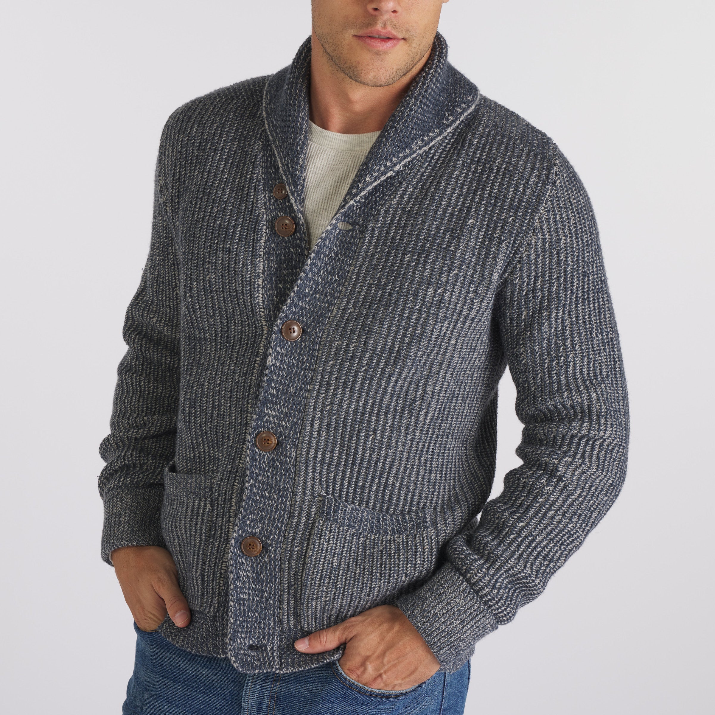 Belmont Plaited Cardigan Sweater - Blue Charcoal – Grayers