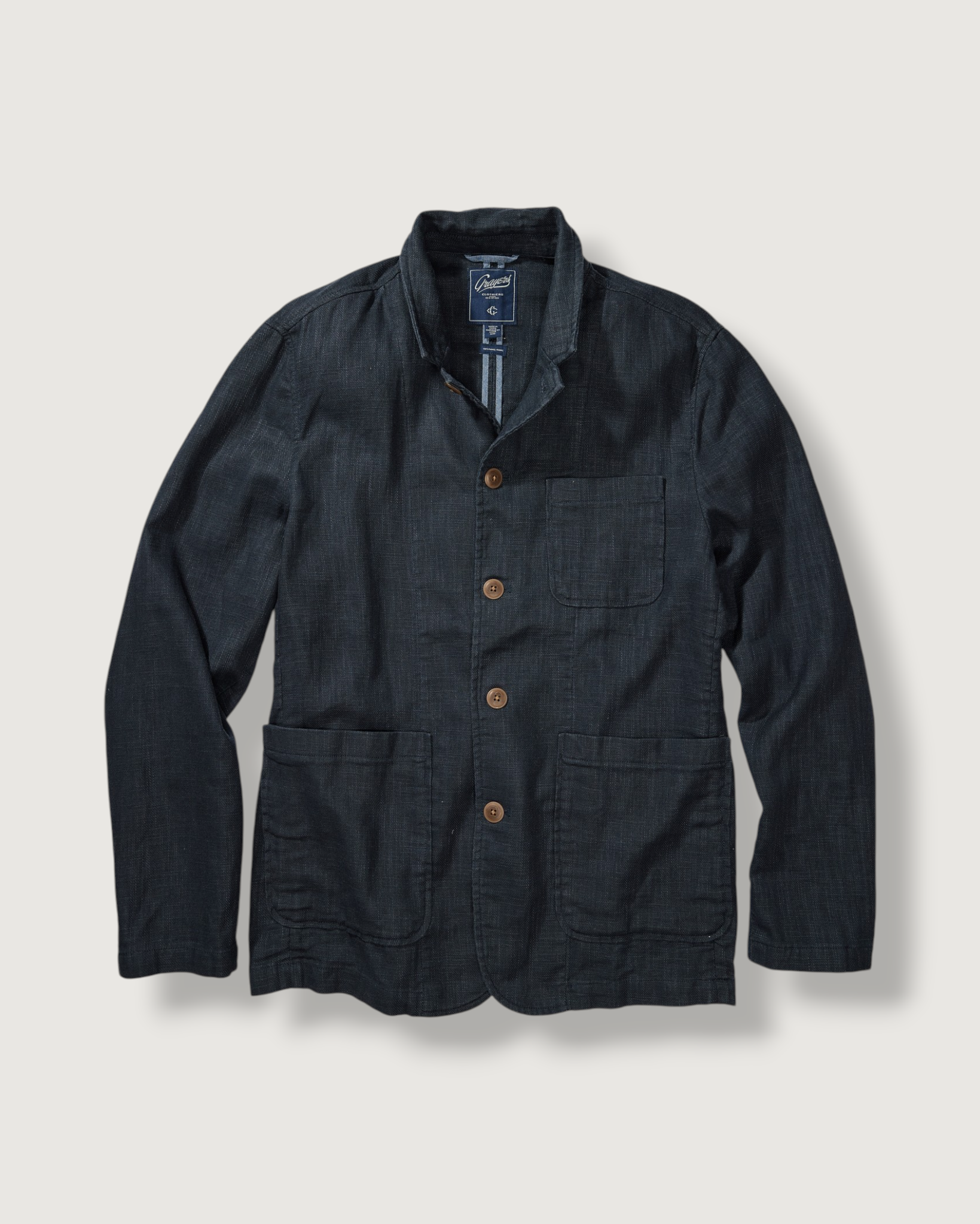 Nelson Ramie Stand Up Collar Jacket - Navy Grayers Nelson Ramie Stand Up Collar Jacket - Navy Grayers