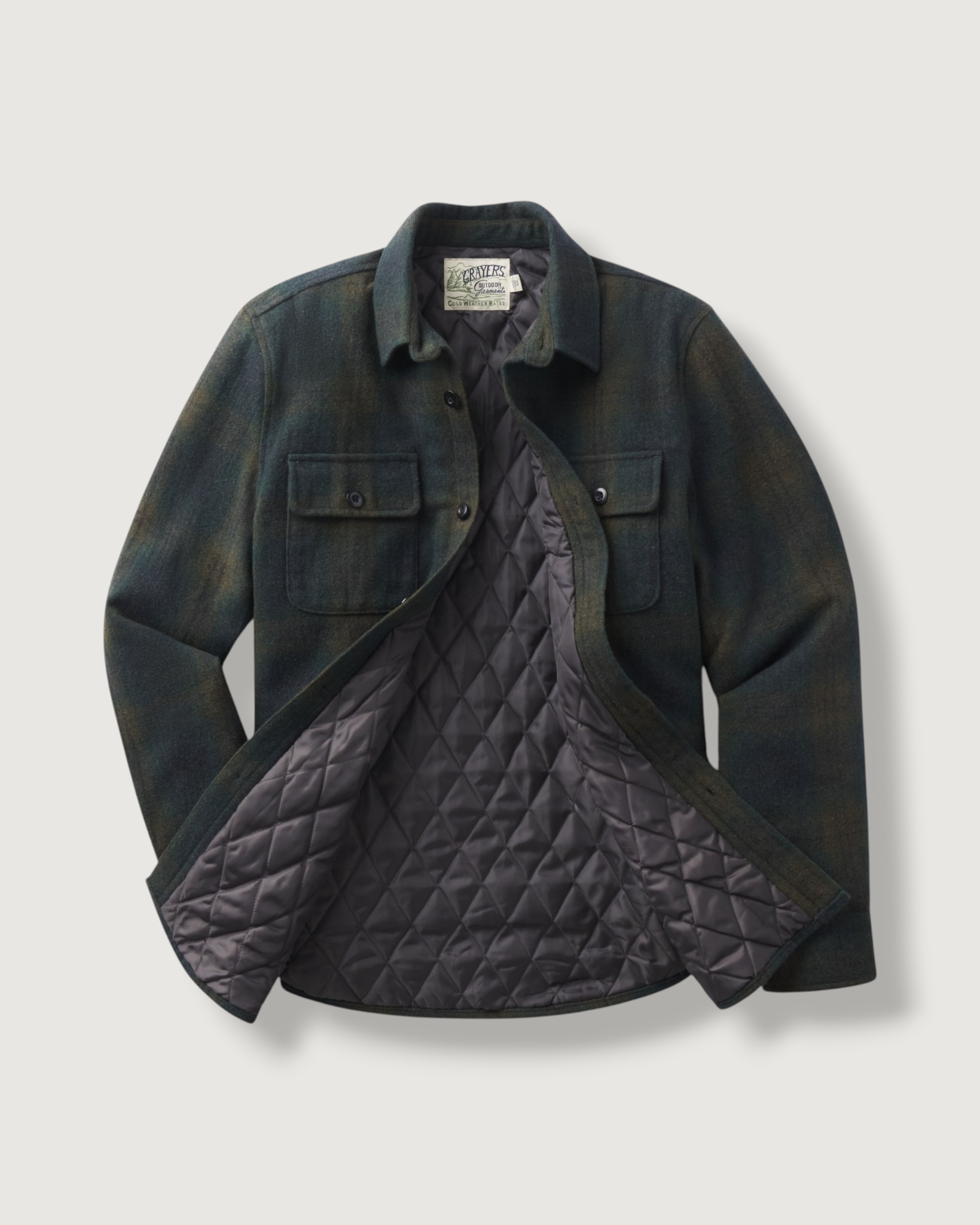 Retro Wool Padded Shirt Jacket - Olive Plaid – Grayers Retro Wool Padded Shirt Jacket - Olive Plaid – Grayers