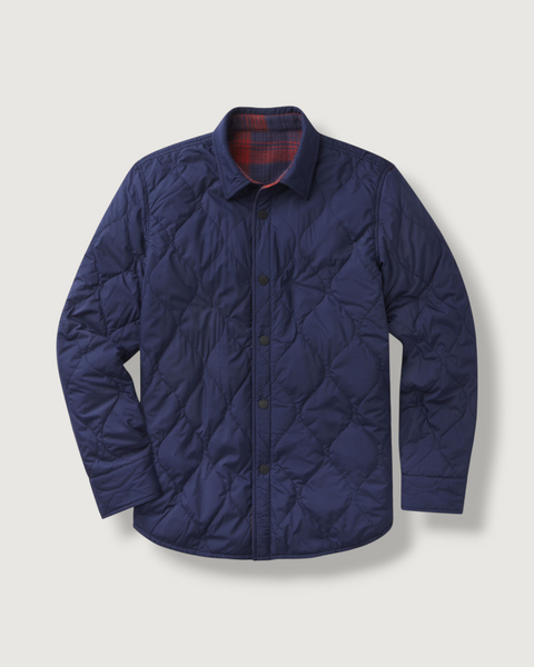 Quilted Flannel Reversible Shirt Jacket - Navy – Grayers