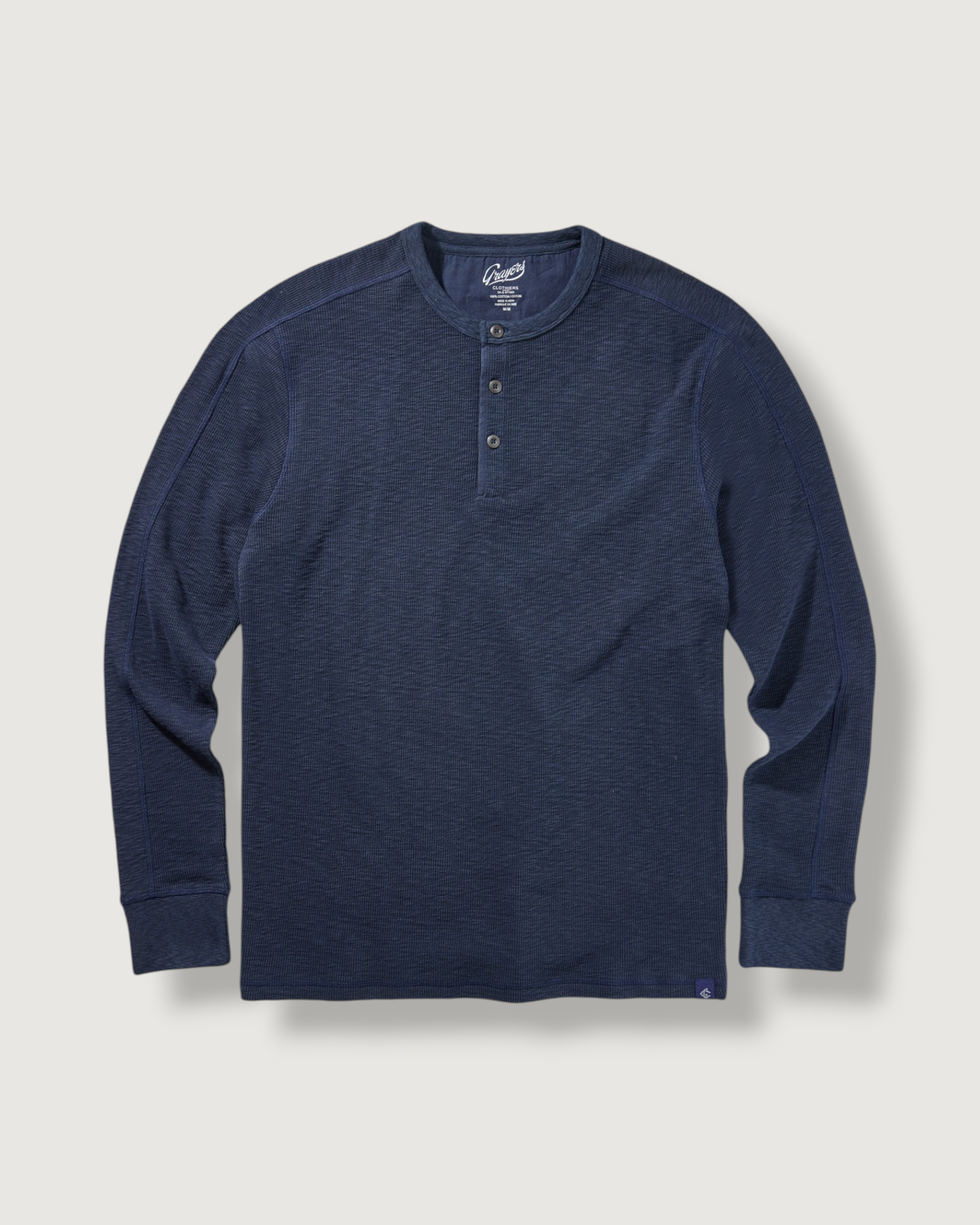 Clint Long Sleeve Waffle Henley - Dark Navy – Grayers