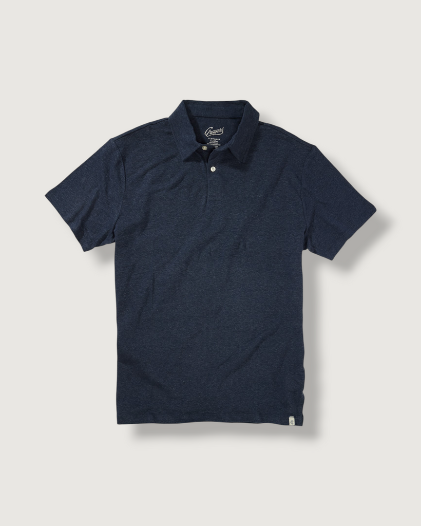 Jono Texture Stitch Johnny Collar Sweater Polo - Dark Navy – Grayers
