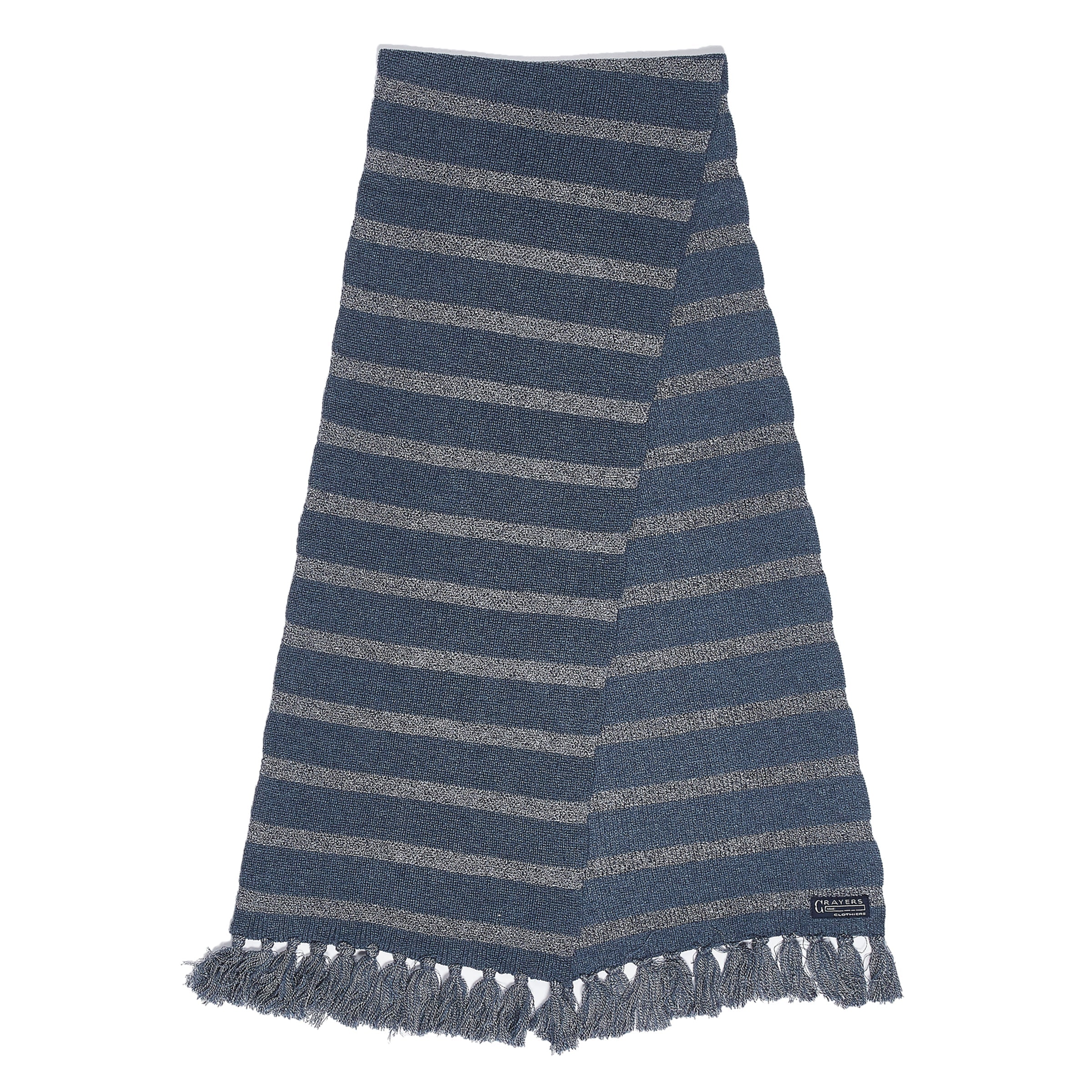 Joseph Textured Stripe Scarf - Navy Marl Stripe-Grayers
