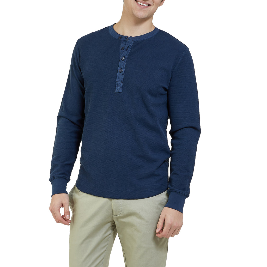 Campesina Double Cloth Thermal Henley - Insignia Blue-Grayers