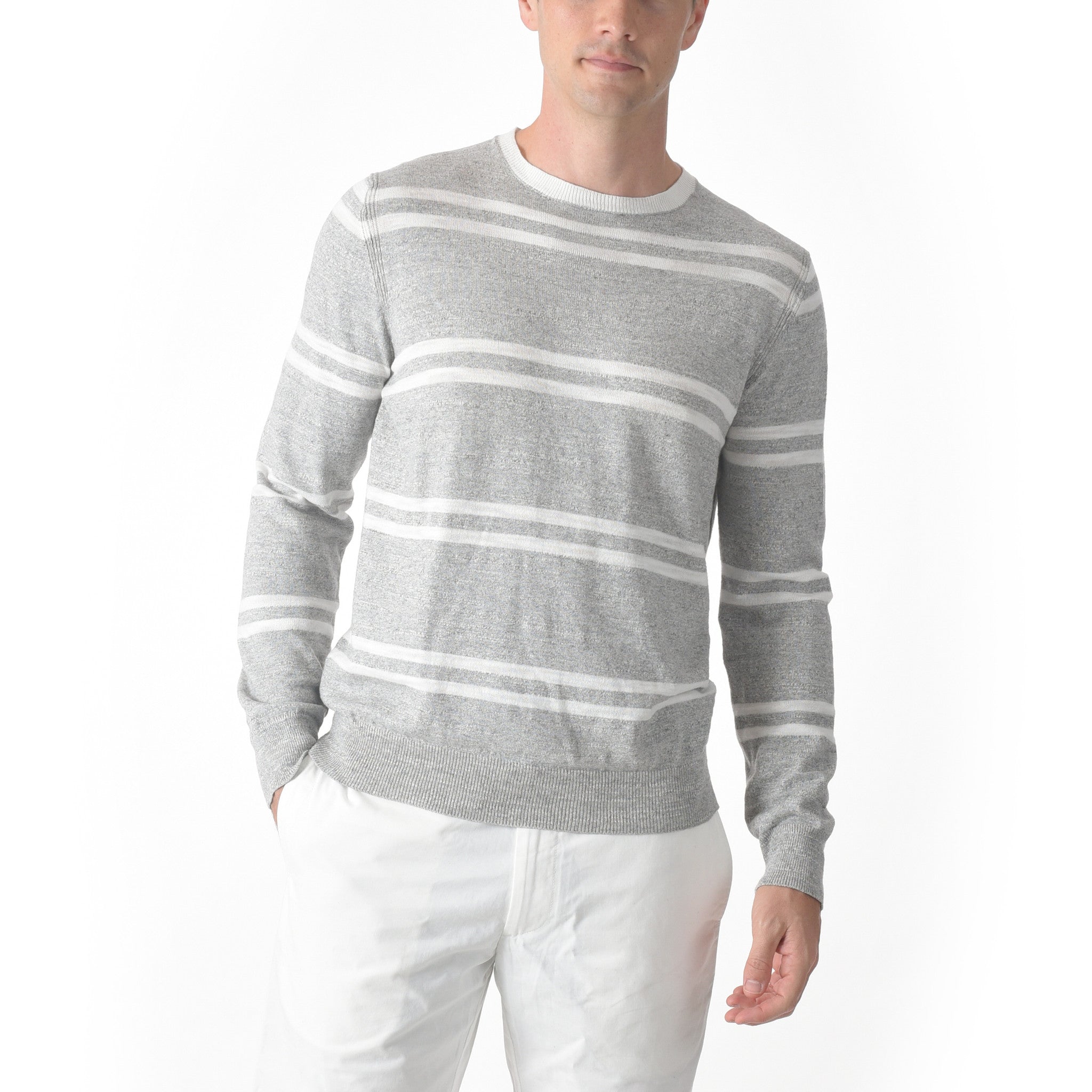 Shore Club Double Stripe Crew - Gray Heather Neutral Stripe-Grayers