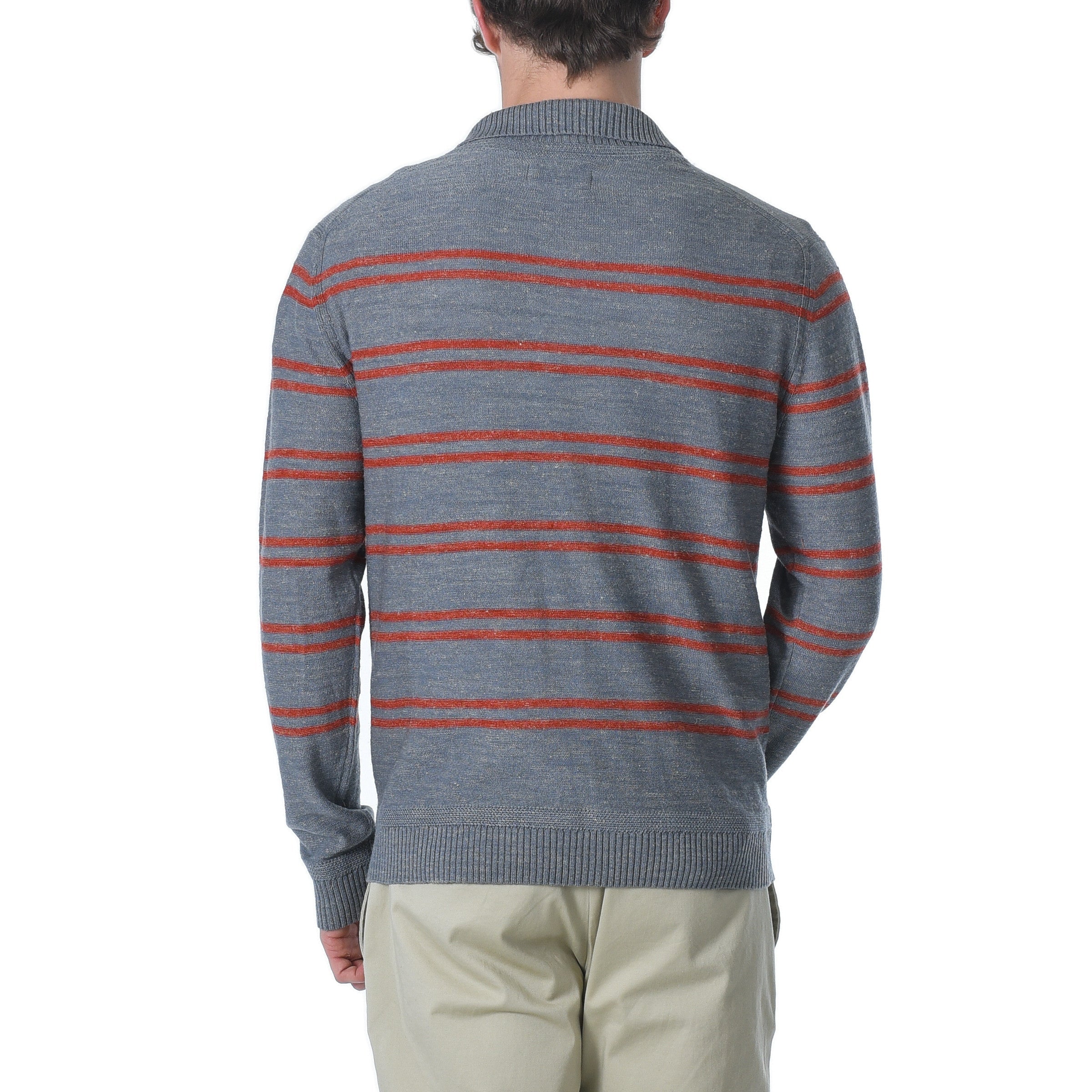 Wadsworth Wool Linen Stripe Mock - Gray Heather/Red Orange-Grayers