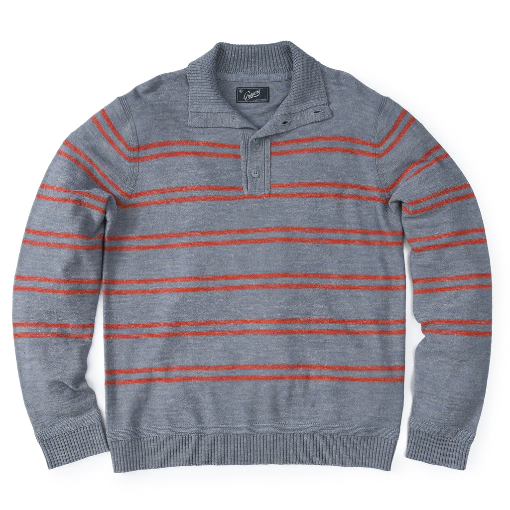 Wadsworth Wool Linen Stripe Mock - Gray Heather/Red Orange-Grayers