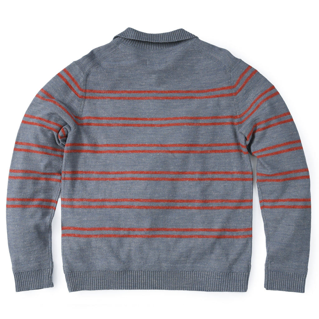 Wadsworth Wool Linen Stripe Mock - Gray Heather/Red Orange-Grayers