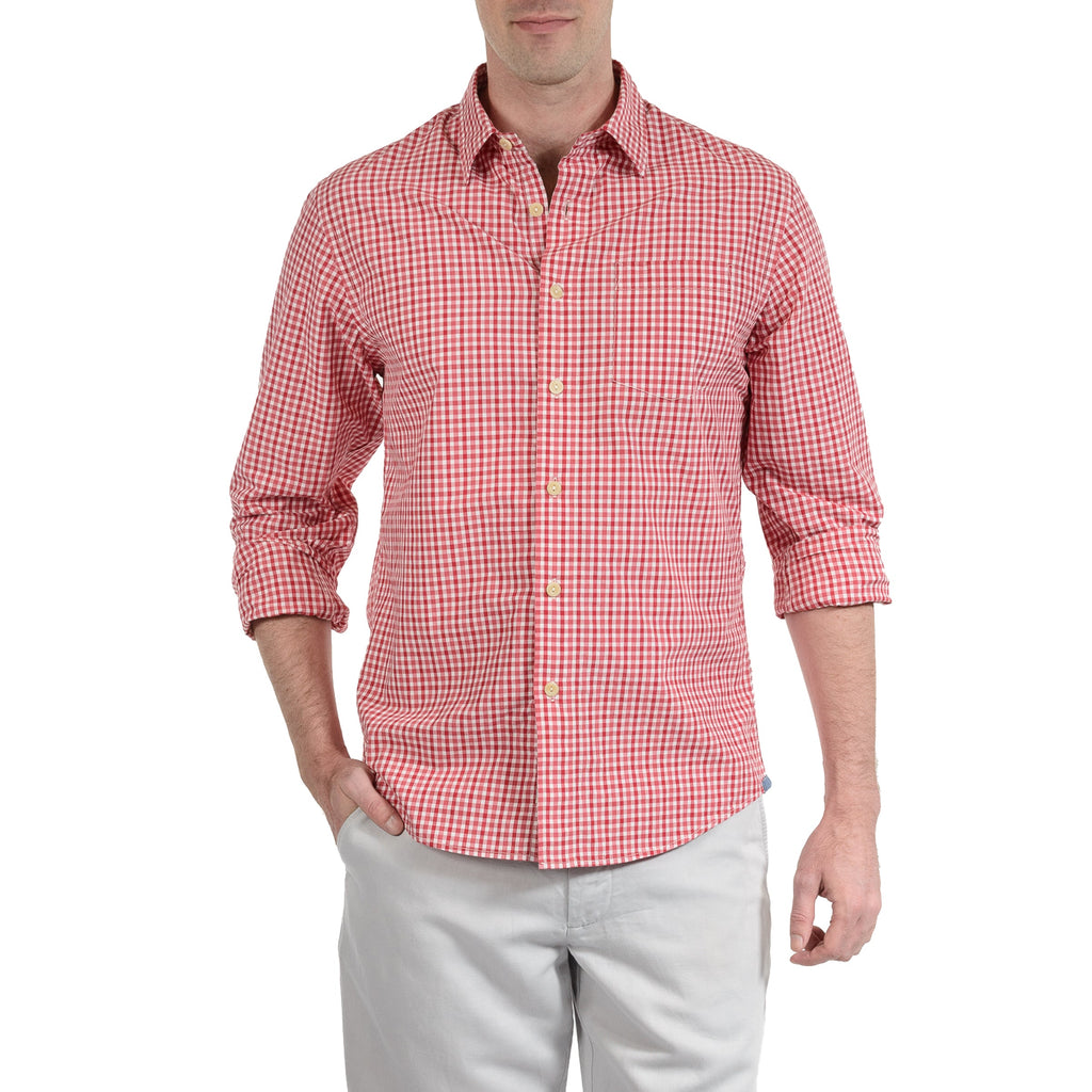 Stuart Tinted Poplin Gingham Shirt - Red-Grayers
