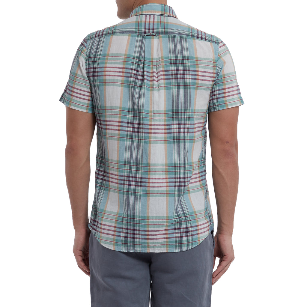 Livingstone's Classic Madras Plaid Short Sleeve Shirt - Lunar Rock Blue Tan-Grayers