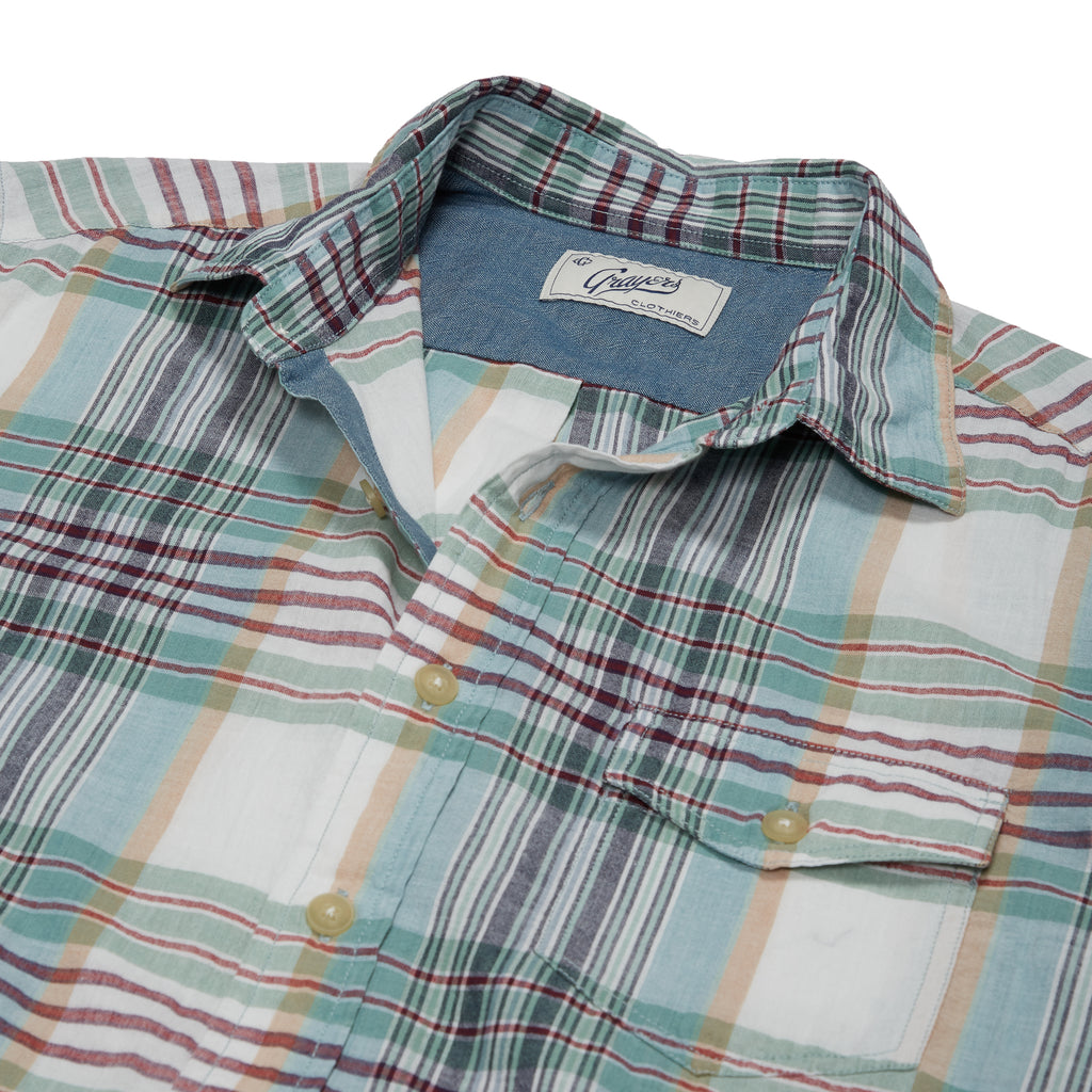 Livingstone's Classic Madras Plaid Short Sleeve Shirt - Lunar Rock Blue Tan-Grayers