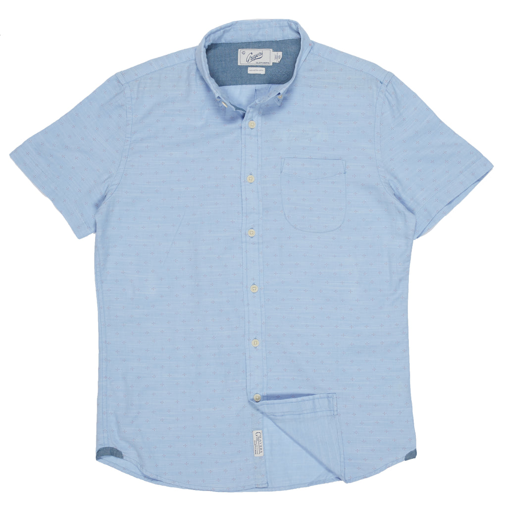 Prescott Printed Summer Slub Twill Short Sleeve Shirt - Blue Twill-Grayers
